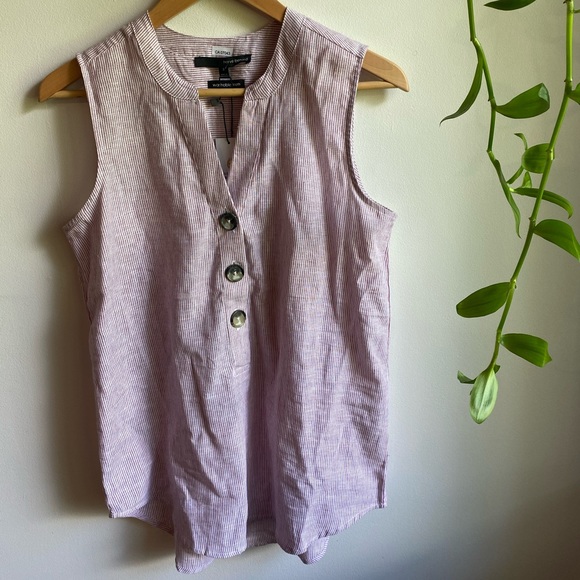 Harve Benard Linen Red & White Striped Tank Top - Picture 4 of 10